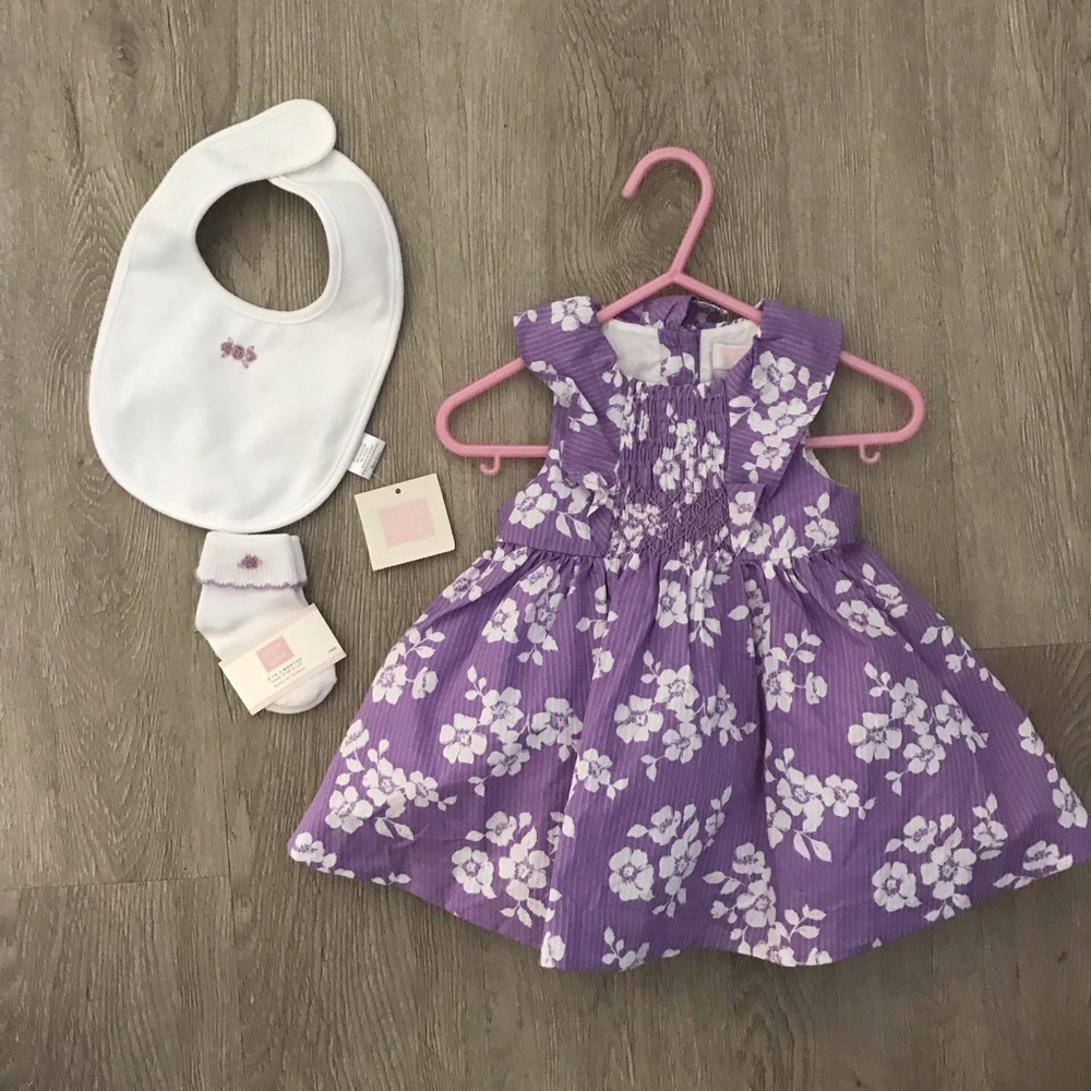 Janie and Jack 0-3 months dress, socks, bib